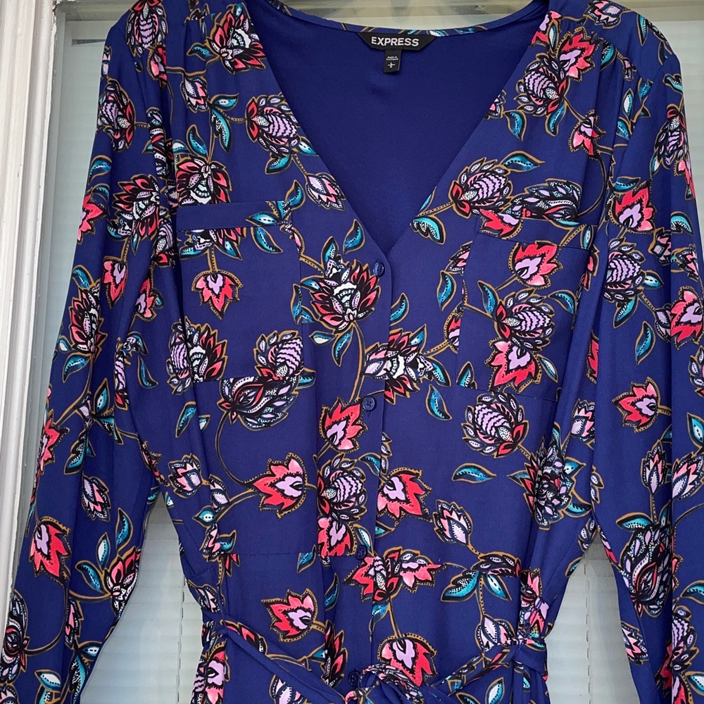 Connected Apparel Navy Floral Long Sleeve Dress